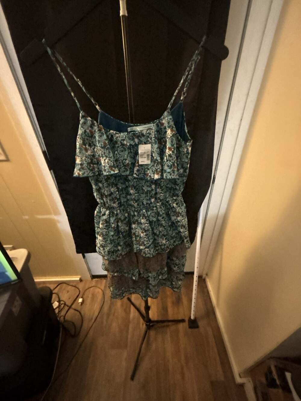Maurices Womens Small Dress Western Boho Ruffle Spaghetti Strap Teal Blue Green